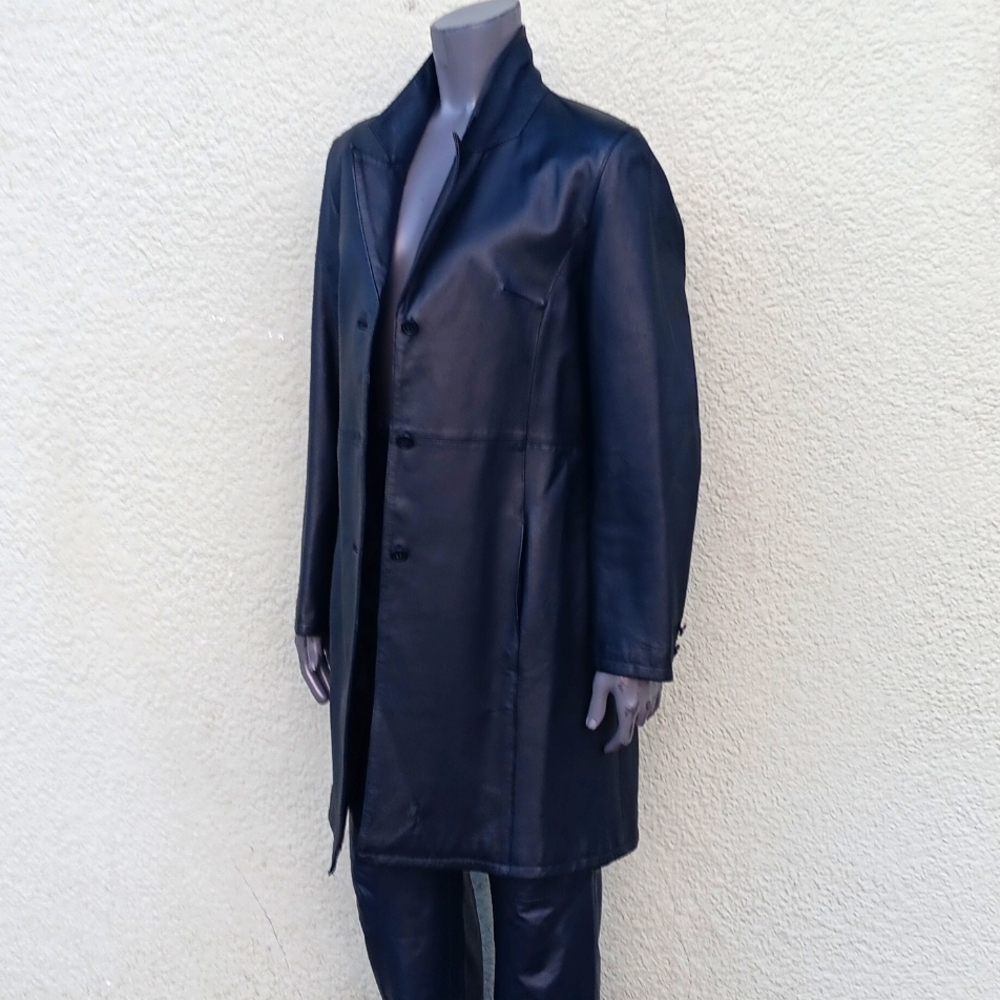 John Paul Richard Petite "Uniform" Ladies Black Genuine Leather Trench Coat